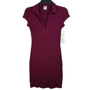 No Boundaries Juniors Y2K XXS 00 Polo Dress Ribbed Short Sleeve Maroon New
